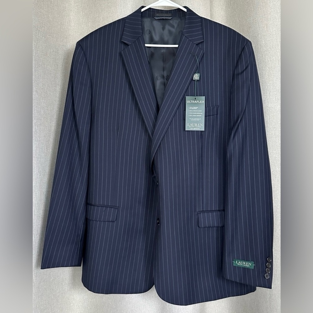 Ralph Lauren NWT Wool Blend Ultra Flex Navy Blue Pinstripe Sport Blazer